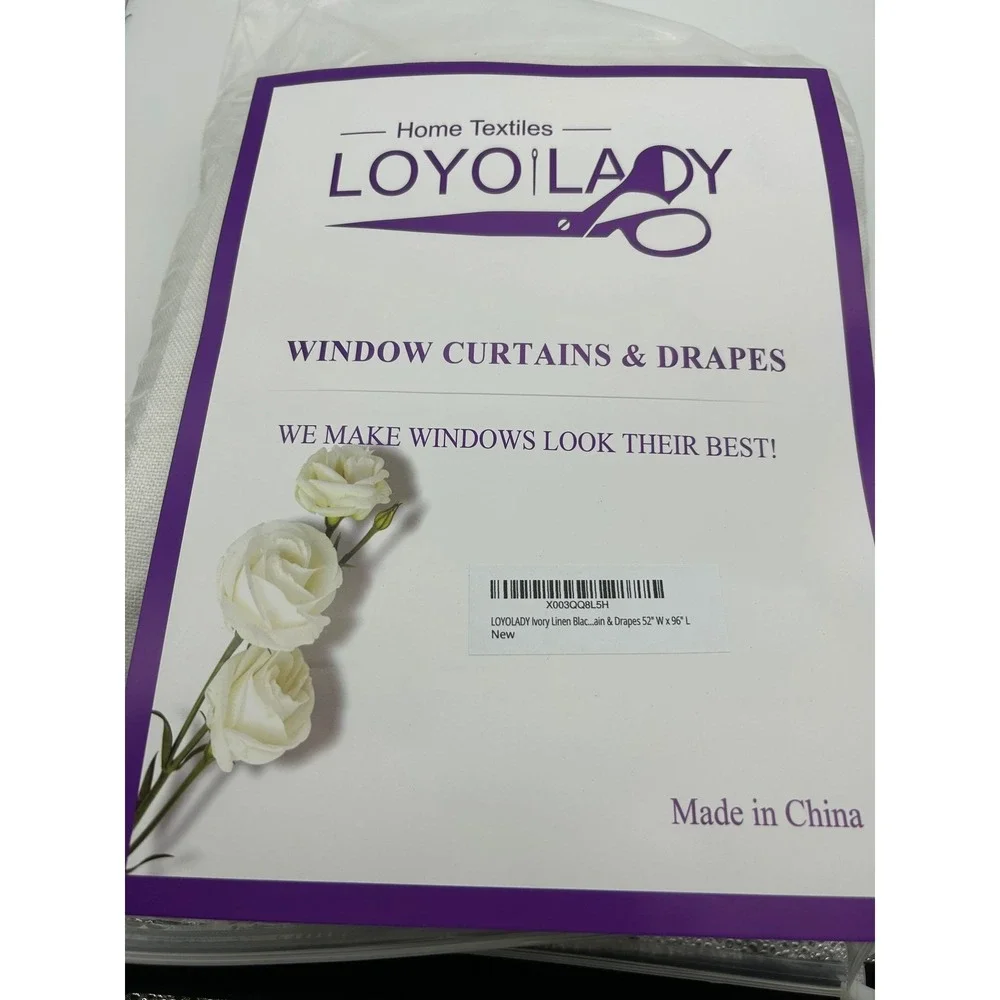 LOYOLADY Ivory Linen Blend Blackout Window Curtains Drapes 52W x 96L
